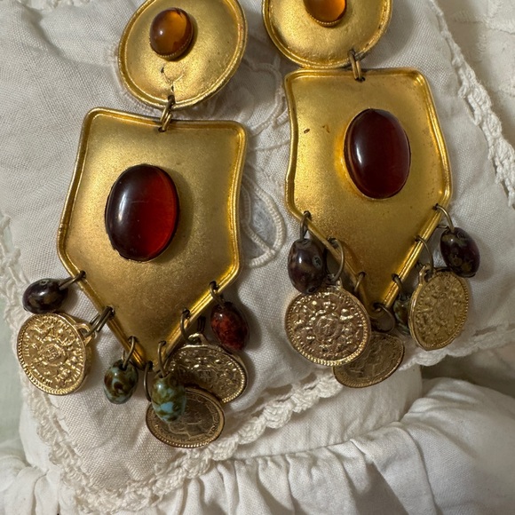 Jewelry - Vintage Gold and Amber Statement Earrings